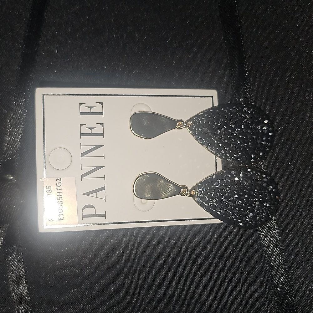 Gold and dark blue beaded earrings